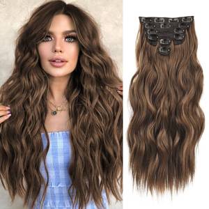 lot 15875 image: NAYOO Clip in Hair Extensions for Women 20 Inch Long Wavy Curly Medium Brown Hairpieces Full Head Synthetic Hair Hairpieces (6PCS,Medium Brown) - Retail $25