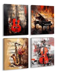 lot 15876 image: NIIORE Framed Vintage Music Themed Wall Art Canvas, Guitar, Piano, Saxophone, Violin Prints for Bedroom Home Decor, Set of 4-8x10 Inch - Retail $28