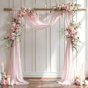 lot 15880 image: Wedding Arch Draping Fabric 28 x19FT, Sheer Chiffon Fabric Backdrop,1 Panel Blush Drapes for Wedding Ceremony Decor, Decorative Arch Drapery for Birthday Party Ceiling Curtain Backdrop - Retail $14