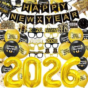 lot 15884 image: New Year Decorations 2026 New Years Eve Party Supplies Happy New Year Banner Glasses 2026 Balloons Hanging Swirl for New Years Eve Party Decorations