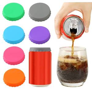 lot 15889 image: 5 Pack Silicone Soda Can Cover, Emptycolor Reusable Soda Can Lids to Keep Carbonation, BPA Free Pop Can Caps Tops Savers Stopper for Drink, Beer, Beverage, Juice, Coke, Fits Standard Cans - Retail $5