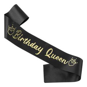 lot 15893 image: Birthday Queen Sash, Soft Satin Happy Birthday Sash with Gold Foli Letter for Women Happy Birthdays Ribbon Party Favors Gifts for Women and Girls Party Decorations Supplies, (Black) - Retail $4