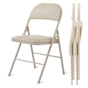 lot 11480 image: HealSmart 2 Pack Folding Chairs with Leather Padded Cushion Seats & Durable Metal Frame, Comfortable, Foldable, Portable, Commercial Event Seat, Indoor Outdoor for Home, Parties, Office, Kahki