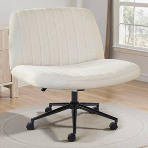 lot 11483 image: OLIXIS Criss Cross Chair with Wheels Wide Cross Legged Office Desk Vanity Chair Comfy Fabric Armless Adjustable Swivel for Home Computer Task Fabric Beige