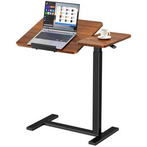 lot 11486 image: Sweetcrispy Small Standing Desk Rolling Table Adjustable Height, Laptop Mobile Stand with Wheels, Portable Computer Workstation with Tiltable Desktop for Teacher Classroom Home Office, Brown