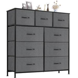 lot 62394 image: Sweetcrispy 9 Drawer Fabric Dresser Tall Chest Storage Organizer Tower with Cabinet Metal Frame and Wood Top Lightweight Closet Furniture for Bedroom,Charcoal Grey
