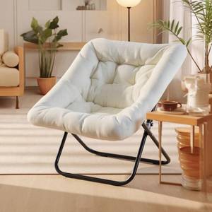 lot 62398 image: DUMOS Comfy Chair for Adults, Soft Faux Fur Folding Lounge for Bedroom Living Room Dorm Rooms Flexible Reading Chair for Teens, Large Size Foldable (Square-Creamy)