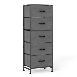 lot 62403 image: DUMOS Nightstand with 5 Drawers Bedside Table with Removable Fabric Bins Sturdy Steel Frame Wood Top Organizer Furniture for Bedroom Closet Living Room, Grey