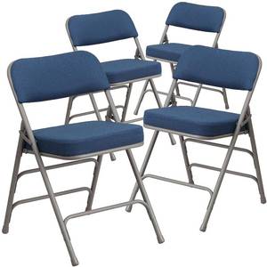lot 62404 image: Flash Furniture 2 Pack HERCULES Series Premium Curved Triple Braced & Double Hinged Navy Fabric Metal Folding Chair