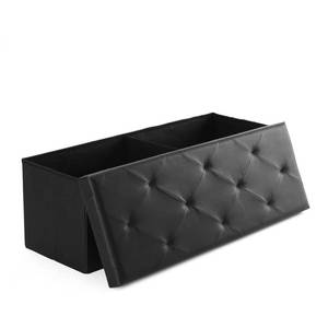 lot 62405 image: Sweetcrispy 43 Inches Folding Ottoman with Storage Bench, Foot Rest Stool, End of Bed Storage Bench Upholstered, Load 660 lbs, for Living Room, Lychee Grain Leather, Black