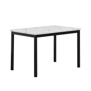 lot 11493 image: Roundhill Furniture Noyes Metal Dining Table with Laminated Faux Marble Top, Off-White