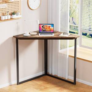 lot 11494 image: VECELO Corner Desk,Office Tables for Living Room for Small Space Triangle Computer Desk with Steel Frame Corner Shelves with Metal Frame Writing Desk for Workstation Classic Brown 33.1