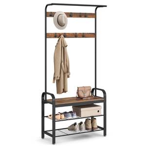 lot 11501 image: VASAGLE Coat Rack, Hall Tree with Shoe Bench for Entryway, Entryway Bench with Coat Rack, 4-in-1, with 9 Removable Hooks, a Hanging Rod, 13.3 x 33.1 x 72.1 Inches, Rustic Brown and Black UHSR400B01