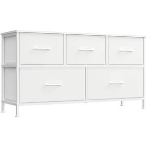 lot 50360 image: SONGMICS Dresser for Bedroom, Chest of Drawers, Steel, MDF, 5 Non-Woven Fabric Drawers, Storage Organizer Unit, Closet, Entryway, Cloud White and Snow White ULGS322W01S
