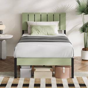 lot 50362 image: Novilla Twin Bed Frame with Modern Wooden Slatted Headboard, Easy Assembly, Heavy Duty Metal Platform, Noise-Free, Under-Bed Storage, No Box Spring Needed