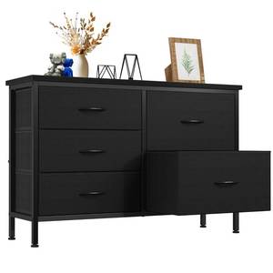 lot 50365 image: NEWBULIG Dresser for Bedroom with 5 Storage Drawers, Fabric Chest of Drawers with Metal Frame, Living Room Storage Organizers Units for Clothes, TV Stand and Hallway, Black