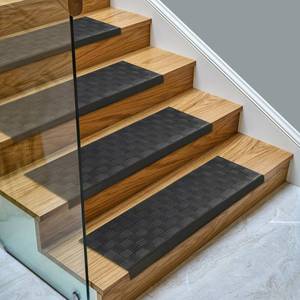 lot 61914 image: Ottomanson Bullnose Stair Treads Outdoor  Ribbed Heavy-Duty Non-Slip Stair Mats Best Grip on Concrete, Brick & Textured Step Fastening Required for Wooden & RV Steps, Pack of 5