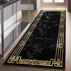 lot 61928 image: Well Woven Lezlee Abstract Modern 23 x 73 Runner - Black Gold Marble Border Elegant & Soft Rug - Perfect for Hallway, Entryway, Kitchen