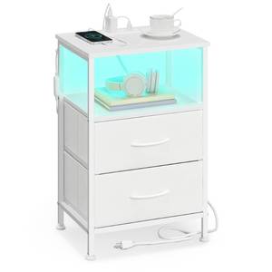 lot 61932 image: SONGMICS BELLAH Collection - Nightstand with Charging Station and App-Controlled Adjustable LED Lights, Bed Side Table, 2 Drawer and 1 Open Shelf, Bedroom, Cloud White and Snow White ULGS302WH01S