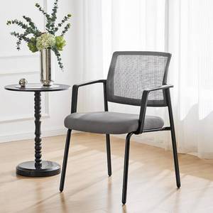lot 61934 image: Sweetcrispy Mesh Back Stacking Arm Chairs 1 Pack, Upholstered Fabric Stack Chairs, Sturdy Metal, Easy to Use and Store, Outdoor and Indoor, for Home, Office, Party, Comfy, Grey