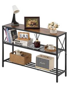 lot 61935 image: VEVOR Narrow Console Table, 41.7 Inch Entryway Table, 3-Tier Hallway Table, Sofa Table with Metal Frame, Console Tables for Entryway, Hallway, Living Room & Bedroom