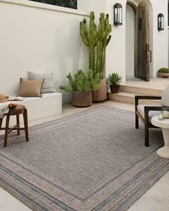 lot 61937 image: Loloi Amber Lewis Topanga Collection TOP-05 NaturalTeal 2-3 x 3-9 IndoorOutdoor Area Rug