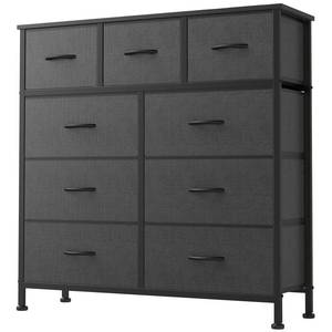 lot 61941 image: DUMOS 9 Drawer Dresser, Fabric Storage Organizer with Sturdy Metal Frame and Wooden Top, Modern Chest of Drawers for Bedroom Closet Entryway,Grey