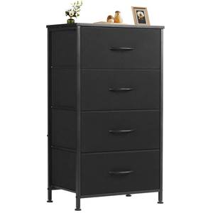 lot 61943 image: Sweetcrispy Dresser for Bedroom with 4 Drawers, Storage Drawers, Skinny Fabric Storage Tower, Tower Organizer Unit, Chest of Drawers with Wooden Top for Closet, Living Room, Entryway