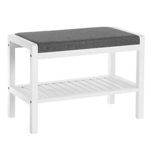 lot 61947 image: SONGMICS Shoe Rack Bench with Cushion Upholstered Padded Seat, Storage Shelf, Shoe Organizer, Holds Up to 350 lb, Ideal for Entryway Bedroom Living Room Hallway Garage Mud Room Gray and White ULBS65WN