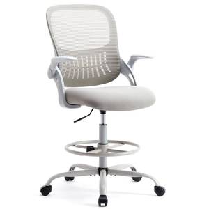lot 61950 image: Smug Drafting Chair with Flip-up Arms, Height Adjustable Standing Tall Office Desk Chair with Foot Ring, Ergonomic Swivel Computer Chairs with Rolling Wheels, Grey