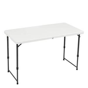 lot 61956 image: Amazon Basics Portable 4 Foot Rectangular Folding Dining Table, 4 Adjustable Height Settings, Carrying Handle, Indoor & Outdoor, Sturdy for Events, White, 47.8 x 23.9 x 33.9 in