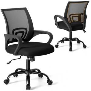 lot 61963 image: NEWBULIG Office Chair Ergonomic, Mid-Back Swivel Computer Desk Chair with Breathable Backrest & Lumbar Support, Adjustable Height Sponge Seat Rolling Wheels for Home Task, Balck 1 Pack