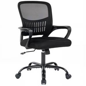 lot 63091 image: DUMOS Home Office Computer Chair - Ergonomic Mid Back Desk with Lumbar Support and Rocking Mode, Height Adjustable with Fixed Armrest, for Conference Meeting Room, 360° Swivel, Adults, Black