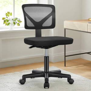 lot 63096 image: NEWBULIG Home Office Desk Chair, Armless Ergonomic Swivel Computer Chair with Wheels, Adjustable Height and Low-Back Mesh Design, Rolling Chair with Lumbar Support and Comfortable Seat, Black