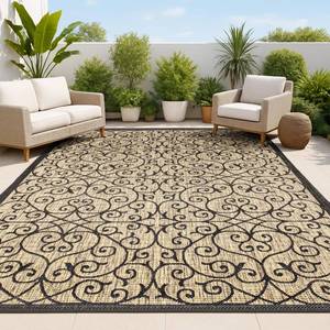 lot 63105 image: JONATHAN Y Vintage Filigree Indoor Outdoor Area Rug 4X6 BlackKhaki, Madrid Textured Weave for Backyard, Patio, Porch, Easy-Cleaning, High Traffic, Pet-Friendly, Non-Shedding (SMB107A-4)