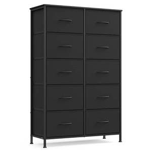 lot 63113 image: SONGMICS Dresser for Bedroom, Chest of Drawers, Steel, MDF, 10 Non-Woven Fabric Drawers, Storage Organizer Unit, Closet, Entryway, Rustic Brown and Ink Black ULGS125B01S