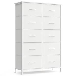 lot 63123 image: SONGMICS Dresser for Bedroom, Chest of Drawers, Steel, MDF, 10 Non-Woven Fabric Drawers, Storage Organizer Unit, Closet, Entryway, Cloud White and Snow White ULGS125W01S