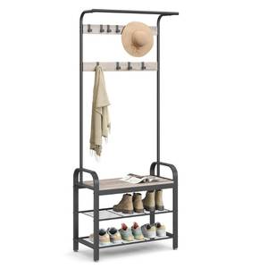 lot 63125 image: VASAGLE Coat Rack, Hall Tree with Shoe Bench for Entryway, Entryway Bench with Coat Rack, 4-in-1, with 9 Removable Hooks, a Hanging Rod, 13.3 x 28.3 x 72.1 Inches, Greige and Black UHSR40MB
