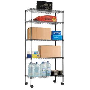 lot 63143 image: BestOffice 14x30x60 Commercial Storage Shelves Heavy Duty Shelving 5 Tier Layer Wire Shelving Unit with Wheels Metal Wire Shelf Standing Garage Shelves Storage Rack,Adjustable NSF Certified(Black)