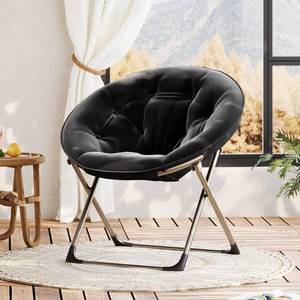 lot 63151 image: IDEALHOUSE Comfy Folding Padded Saucer Chair, Folding Circle Chair with Metal Frame, Soft Moon Chair for Bedroom, Dorm Rooms, Apartments, Lounging, Garden and Courtyard, Black