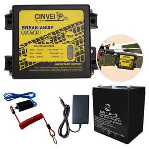 lot 55121 image: Trailer Brakes Breakaway Kit with Charger, LED Indicator, Switch, 12V 5AH Battery for Trailer Caravan - Retail $49