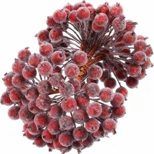 lot 55126 image: 400 Pcs Dark Red Berries Stems 12 mm Artificial Frosted Holly Berries for Christmas Tree Decor Rustic Fake Simulation Mini Berry Fruit for Christmas Wreath DIY Craft Xmas Party Supply - Retail $19