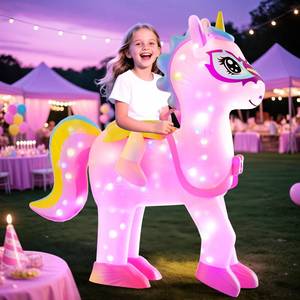 lot 55127 image: Inflatable Unicorns Costume for Kids Riding on Unicorns Blows Up Costumes for Girls 6-8 8-10 Funny Halloween Parties Cosplay Dress Easter, Thanksgiving Cosplay Events Party - Retail $40