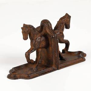 lot 55128 image: 2 Pack Farmhouse Galloping Horse Bookends, Horse Bookends, Rusty Finish - Retail $27