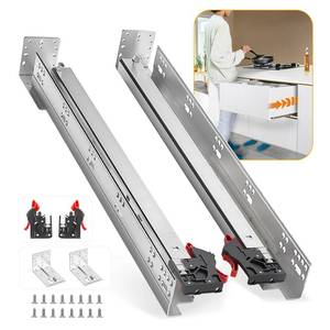 lot 55130 image: Soft Close Bottom Mount Drawer Slides 15 Inch Rails with Rear mounting Bracket Locking Devices Screws for Face Frame or Frameless Application 15 inch, 1 Pair - Retail $29