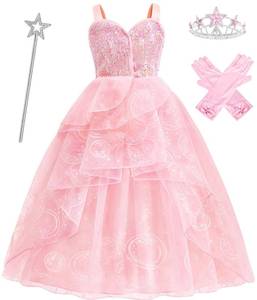 lot 55141 image: Pink Witch Costume for Girls with Crown and Wand, Halloween Costume for Kids, The Good Witches Princess Dress Up (9-10 Years) - Retail $25