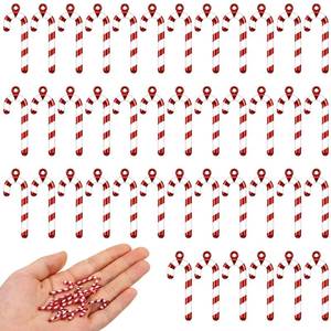 lot 55150 image: 100 Pcs Mini Christmas Candy Cane for Crafts Fake Plastic Candy Canes Charm for Jewelry Making 1 Inch Red and White Mini Christmas Tree Ornaments Xmas Table Scatters for Home Party Decor - Retail $7