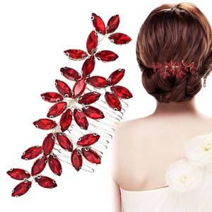 lot 55157 image: Red Wedding Crystal Hair Comb Elegant Bridal Wedding Hair Piece Teardrop Crystal Rhinestone Hair Accessories for Women Prom Party Photography - Retail $8