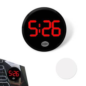 lot 55159 image: Car Digital Dashboard Clock, LED Time Luminous Touch High Definition Clock, Round Self-Adhesive Waterproof Alloy Interior Decoration Accessories, for Most Cars Home Office (Red) - Retail $8