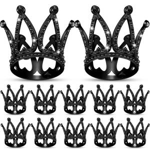lot 55163 image: 9 Pieces Crown Cake Topper Mini Baby Crown Tiny Queen Crown Small Princess Headpiece Cake Decoration for Women Lady Girl Bridal Wedding Royal Themed Baby Shower Decor Birthday Party (Black) - Retail $16